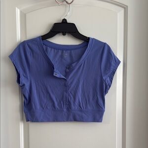 Aerie Purple Cap Sleeve Cropped Button Down Shirt